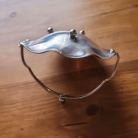 Vintage Metal Candy Dish Scalloped Edge & Holder with Twisted Handle - Picture 6 of 16